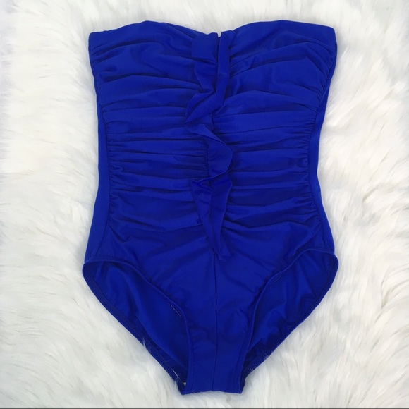 Miraclesuit Other - Miraclesuit Strapless Blue Ruched Ruffle One Piece